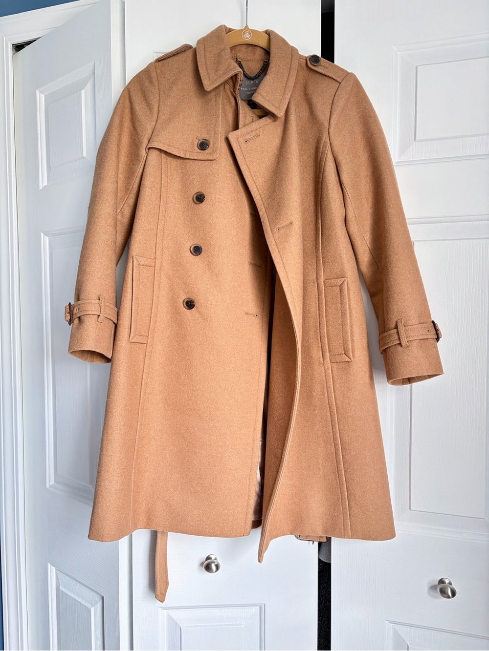 JCrew 2P Camel Wool Blend Double-Breasted Belted Trench Coat